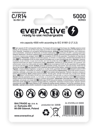 Akumulatorki everActive R14 / C NiMH 1,2V 5000 mAh ready to use 2B