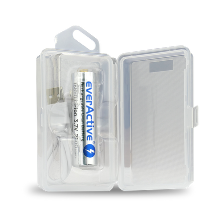 Akumulator EverActive 18650 3,7V 2600mAh Li-Ion micro USB z zabezpieczeniem BOX do latarek