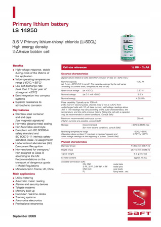 50 x Bateria litowa SAFT LS14250 3,6V 1200mAh Li-SOCl2 1/2AA, ER14250S, SL-350, SL-750, XL-050FL, TL-4902, TL-5902