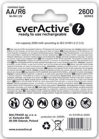 Akumulatorki AA / R06 everActive NiMH 1,2V 2600 mAh ready to use 4B