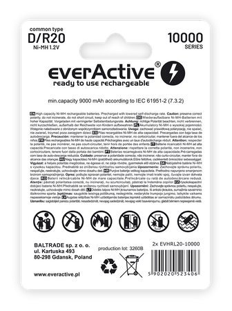 Akumulatorki everActive R20 / D NiMH 1,2V 10000 mAh ready to use 2B