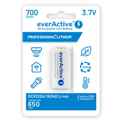 Akumulator EverActive 16340 RCR123A 3,7V 700mAh Li-Ion micro USB z zabezpieczeniem do latarek
