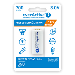 Akumulator EverActive 16340 CR123 17345 3V 700mAh Li-Ion micro USB z zabezpieczeniem do latarek