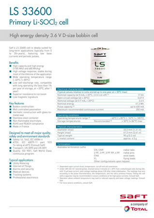 Bateria litowa SAFT LS33600CNR z blaszkami LiSOCl2 3,6V 17000mAh SL-780, SL-2780, TL-5930, ER34615S, XL-205L, SB-D02