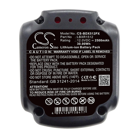 Bateria zamienna Black & Decker LBXR1512 12V 2500mAh Li-Ion do elektronarzędzi BDCDD12 BDCD112 BDCDD12KB BDCDD12K BDCD12 BLA12L-0608-1