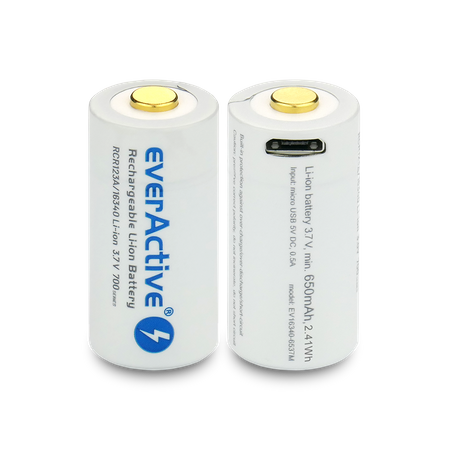 Akumulator EverActive 16340 RCR123A 3,7V 700mAh Li-Ion micro USB z zabezpieczeniem do latarek