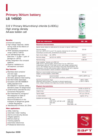 20 x Baterie i akumulatory\Baterie litowe SAFT LS14500 CNA 3,6V 2600mAh AA R6 SL-760/P, ER14505P, SB-AA11/AX, TL5104P