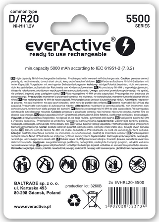 Akumulatorki everActive R20 / D NiMH 1,2V 5500 mAh ready to use 2B