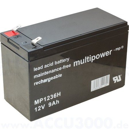 Akumulator MultiPower MP1236H 12V 9Ah AGM bezobsłogowy do pracy cyklicznej