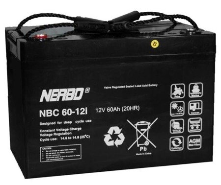 Akumulator NERBO NBC 60-12i 12V 60Ah do wózka inwalidzkiego Vermeiren, Invocare