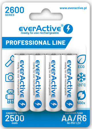 Akumulatorki AA / R06 everActive NiMH 1,2V 2600 mAh ready to use 4B